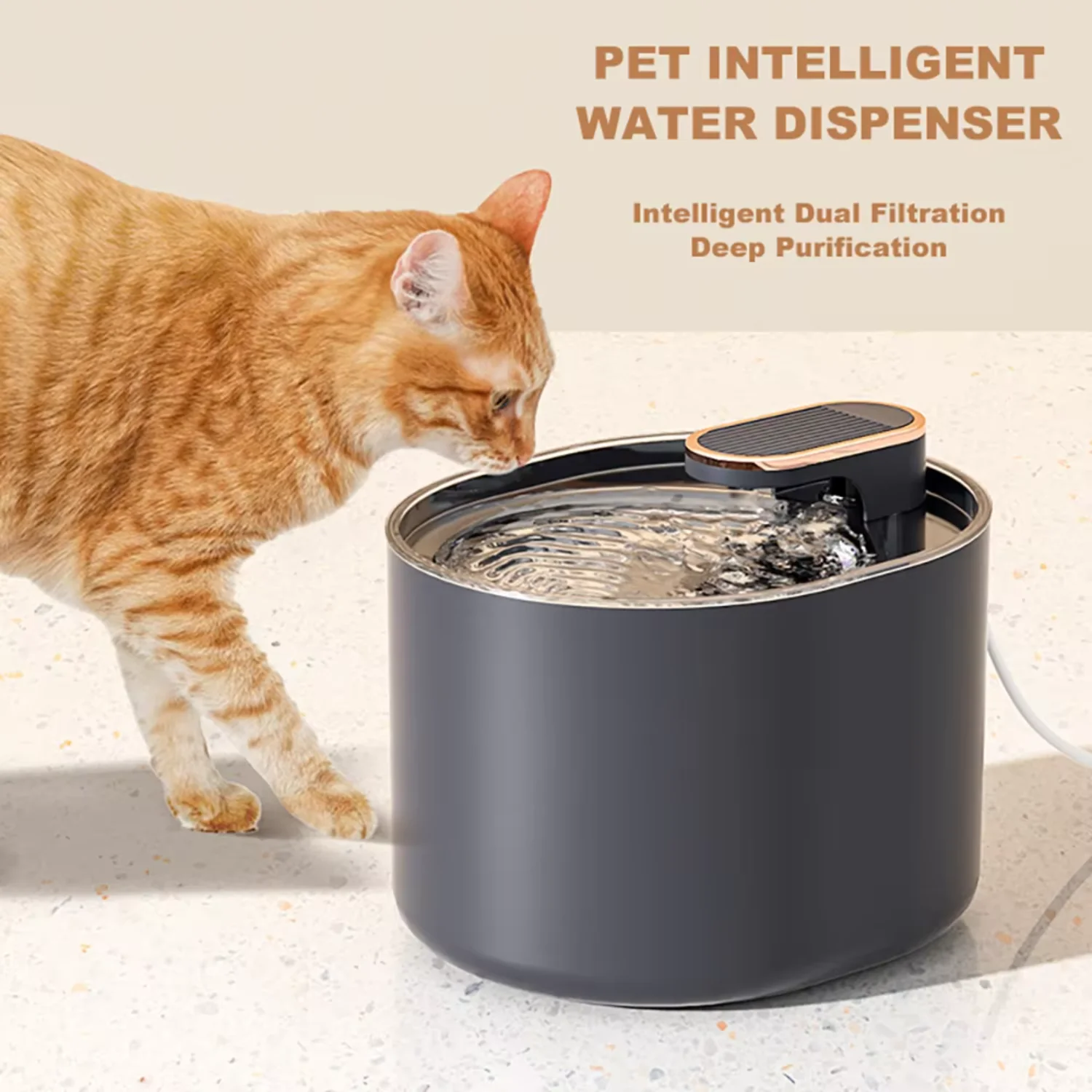 Cat Automatic Defender with LED Light, Very quiet pet water water, Automatic pet feed, 3L