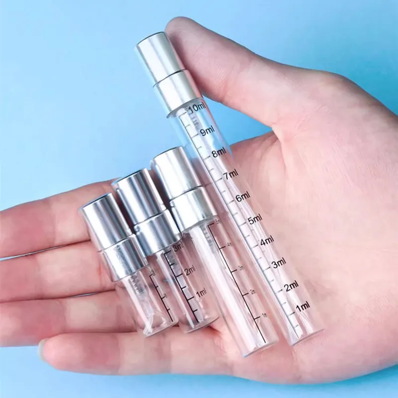 5pcs/lot Scale Glass Perfume Spray Bottle Empty Clear Cosmetic Bottles Atomizer Refillable Sample Vials