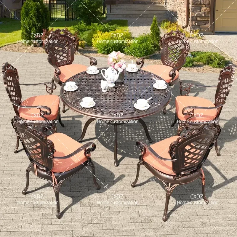 Outdoor Cast Aluminum Table and Chair Set Detachable Single Chair Bench Combo for Courtyard Garden Patio Leisure Furniture