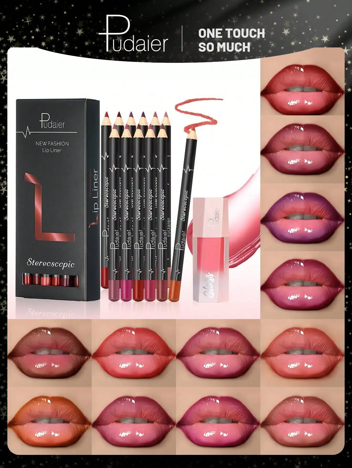 

13pcs Pudaier Lip Makeup Set - Moisturizing Lip Gloss & Lip Liner Pencil, Suitable For Various Makeup Styles, Can Be Used Alone Or Layered, Long-Lasting And Waterproof Lip Liner Pencil