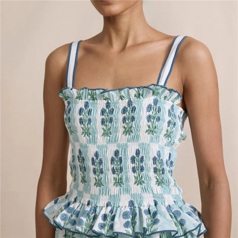 AOAO-ผู้หญิงฤดูร้อนBoho Tieชุดไหล่Y2kดอกไม้Smocked FlowyชุดยาวRuffleฉัตรBeach Vocation Sundress