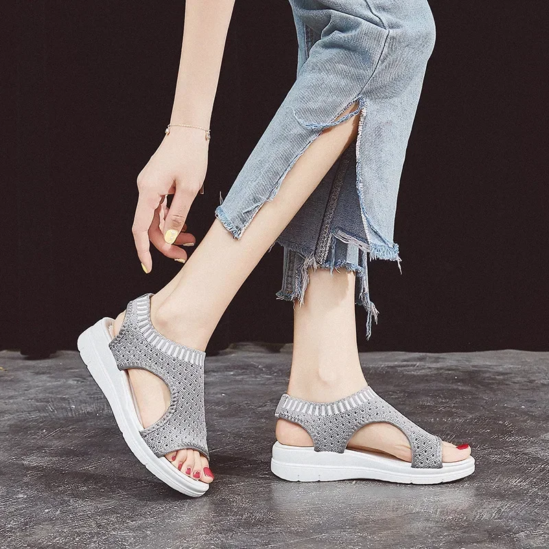 Sandals women summer  new open toed flat Roman women sandals flying woven hollow platform sports sandals flat sandals2021