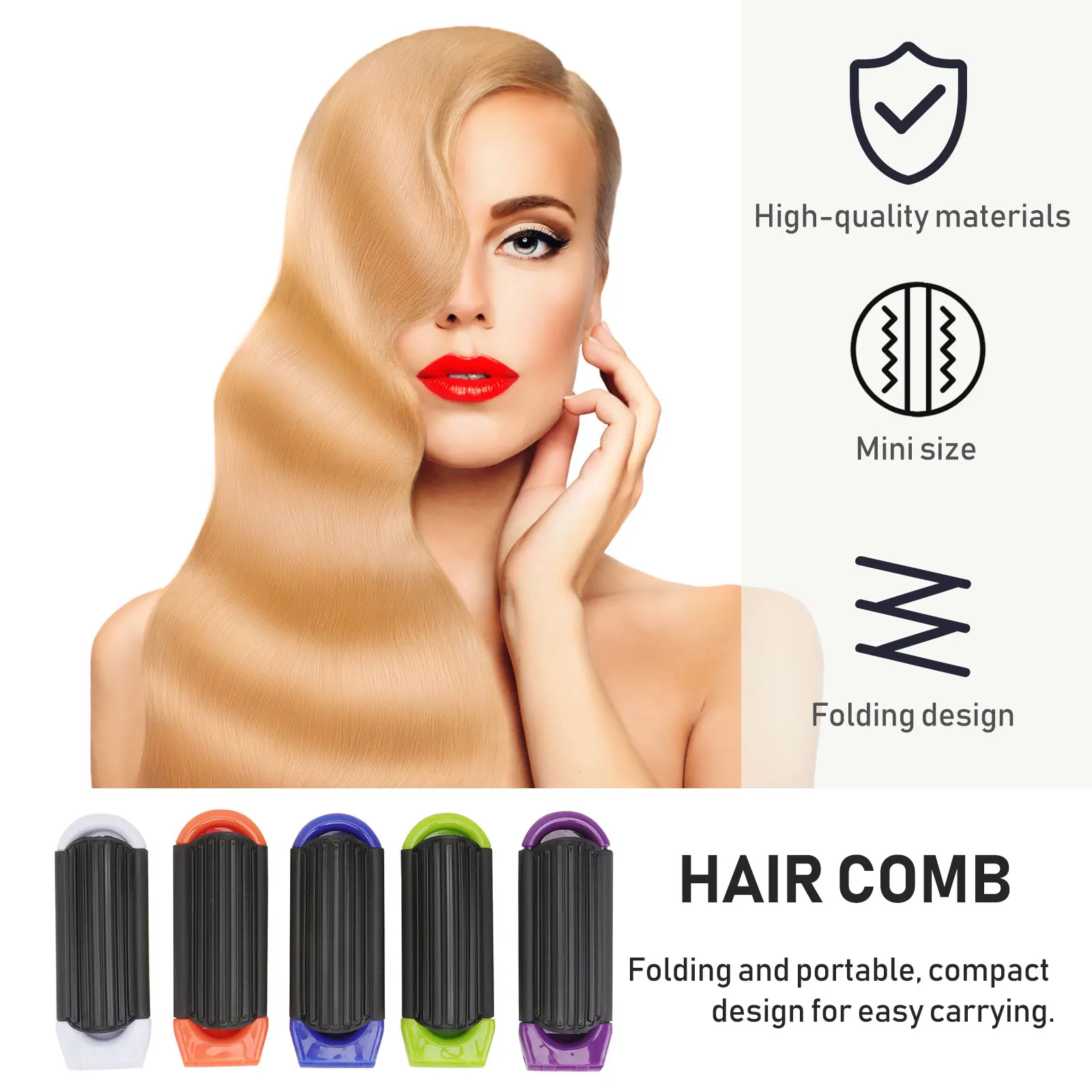 

5pcs Mirror Comb Folding Pocket Detangling Hair Compact Plastic Beard Comb Travel Portable Makeup Set