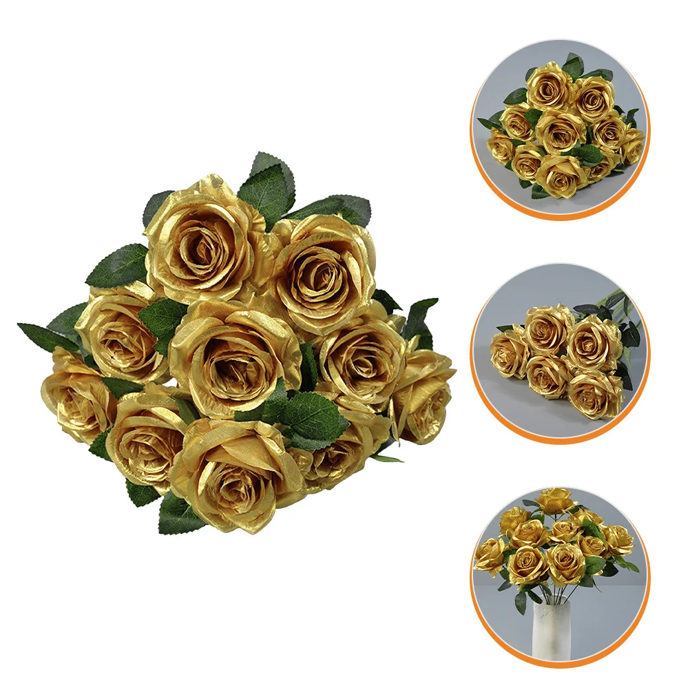

1 Bunch Lifelike Gold Artificial Roses Beautiful Faux Rose Flowers for Balcony Hotel Restaurant Decor Fall Flowers Decoration