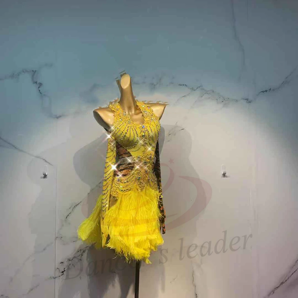 

Latin Dance Dress High-end Custom Tassel Skirt Tiger Pattern Dress Tango Women's Adult and Children's Professional Clothing