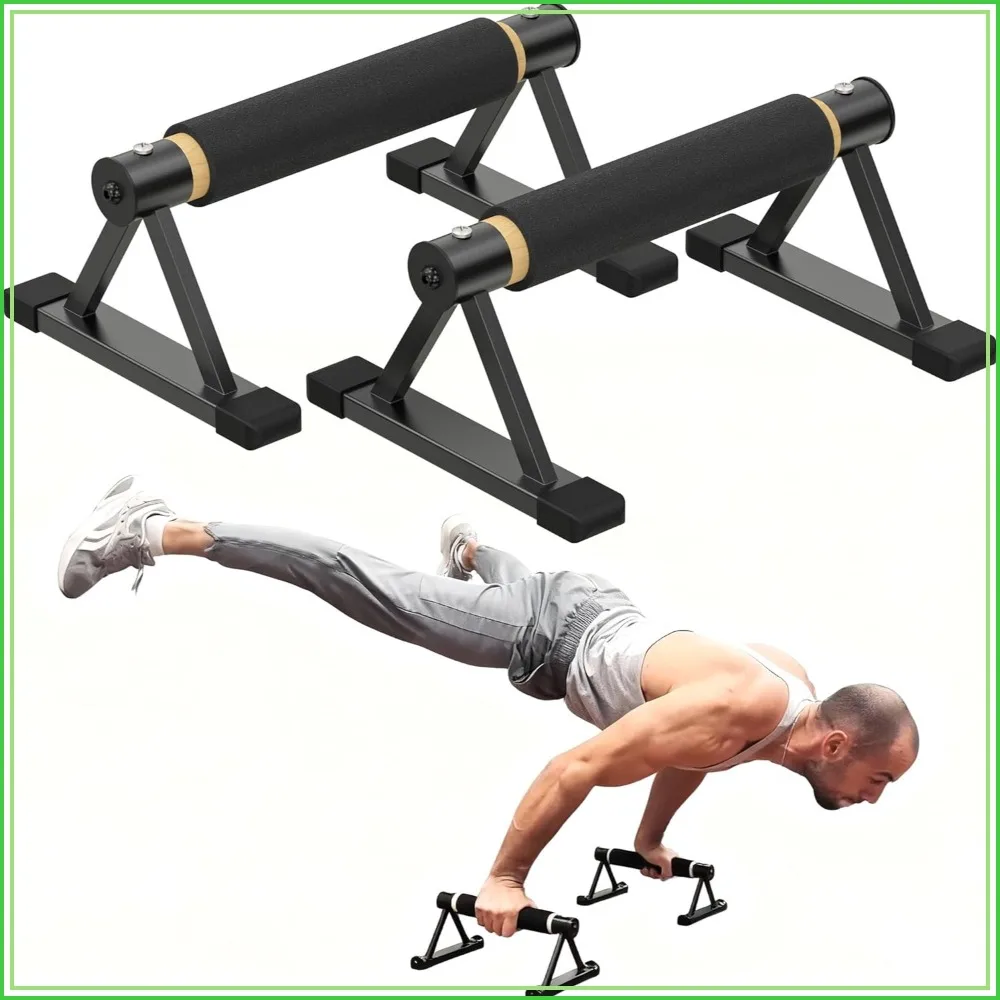 

Wooden Parallettes Push Up Bars, Solid Wood Parallel Bars with Anti-Slip Grip, Heavy Duty Metal Frame Supports 600 lbs, Stable Dip Bars for Handstand, L-Sit, Gymnastics & Home Workout