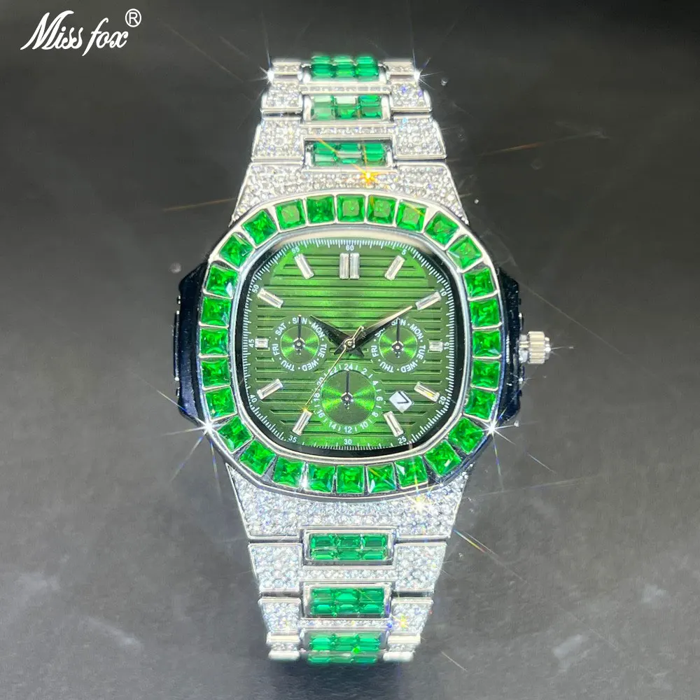 

Часы MISSFOX Iced Out, лучшие брендовые роскошные часы с бриллиантами для мужчин и женщин, календарь, квадратные кварцевые наручные часы унисекс, Relogio, новинка 2026 года