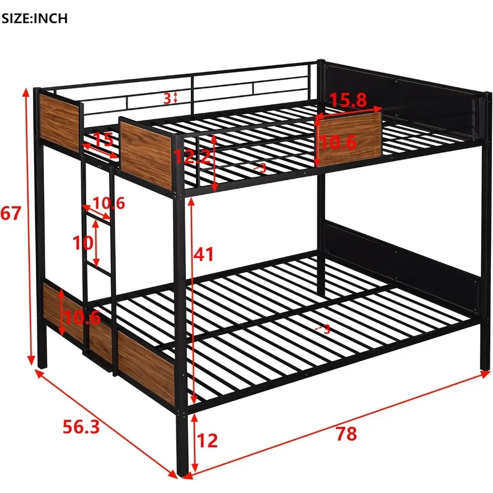 Heavy Duty Bed Fram, Full Over Full Metal Bunk Beds with Safety Rail Ladder for Dormitory Bedroom Boys Girls Adults