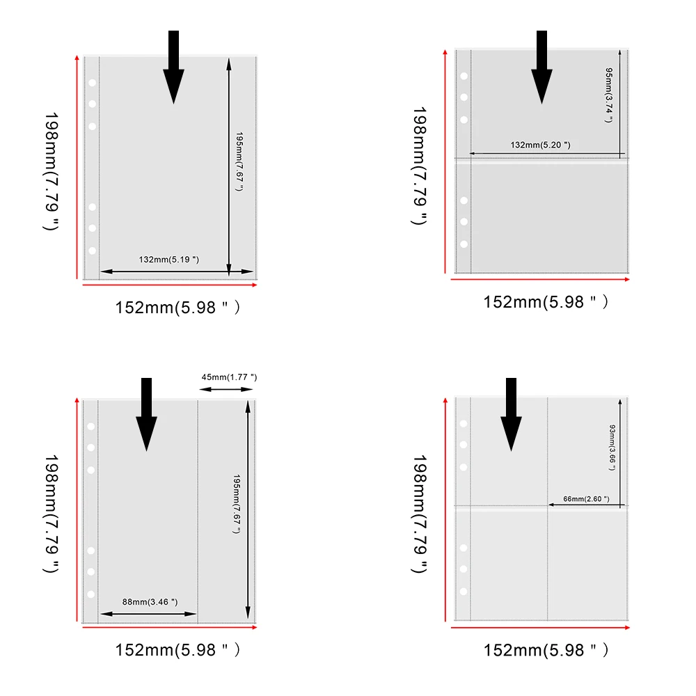 PLRBOK A5 6 Ring Card Protector Book Photo Album Transparent Single Inner Page Toploader 1/2/4 Pockets Binder Notebook Postcard