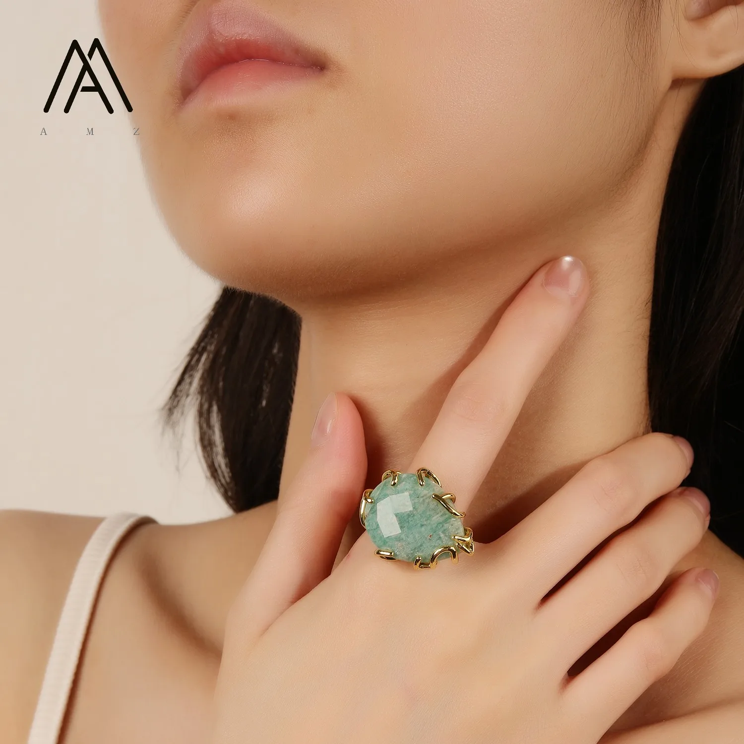 Facted Water Drop Rings Natural Stone Women's Accessory 22*26mm Large Ring 18K Gold Plated Boho Spiritual Jewelry Gift