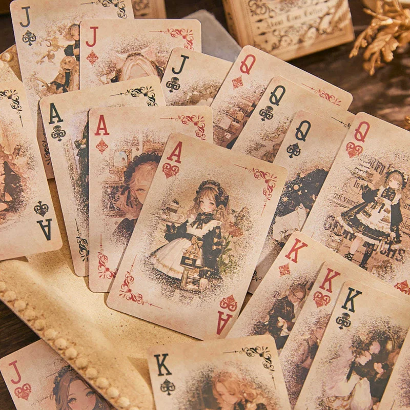 55 pcs/boxed Vintage Girl Character Card Paper, Poker-Themed Decorative Paper for Puzzle & Entertainment Crafts