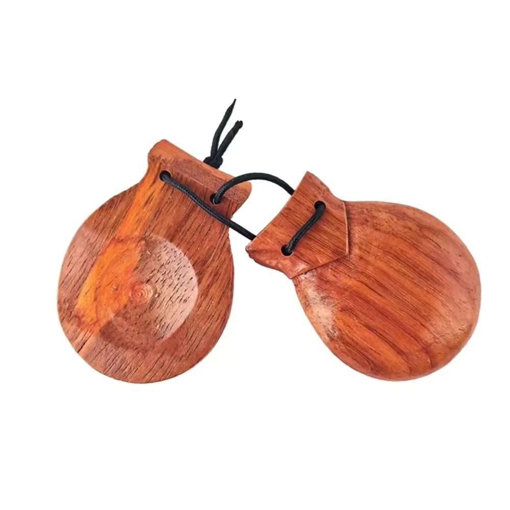 Castañuelas de Madera Orff, Diseño Tradicional, Castañuelas de Madera Dura, Estilo Flamenco con Cuerda, Castañuelas Flamenco