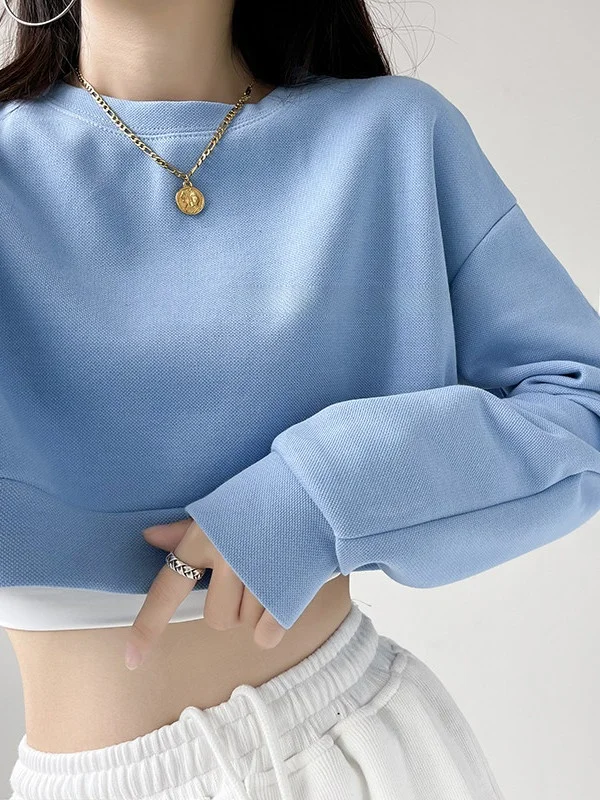

Loose Fit Short Crop Sweatshirt Women's Spring Autumn Sport Long Sleeve Jazz Dance Belly Show Sweet Spicy Girl Top