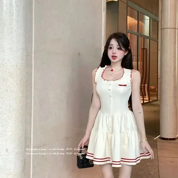 2024 spring and summer new style French school girl college style suspender dress rich girly small fragrant short  Dress