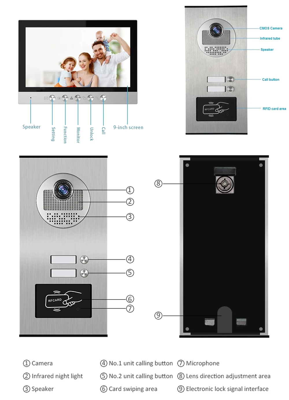 متعدد شقة فيديو باب الهاتف نظام الاتصال الداخلي 2 شقة 4 سلك فيديو إنترفون بالجملة