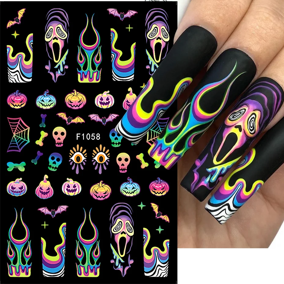 

2pcs Cute Halloween Pumpkin Nail Art Stickers Cat Ghost Spider Web Bat Decals Design Nail Sliders Tattoo Decorations Manicure