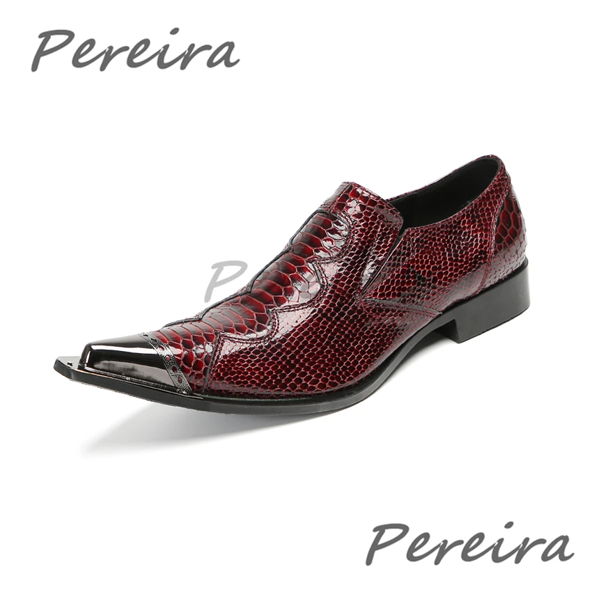 

Men's Iron Pointy Toe Formal Shoes Snake Patterned Patent Leather Low Heel Business Dress Shoes Banquet Party Wedding Shoes