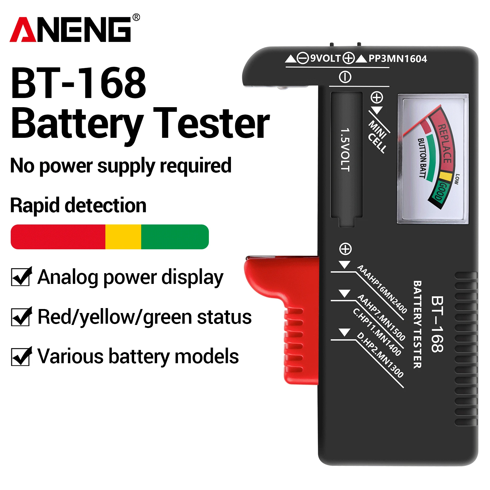 ANENG Universal Battery Level Detector Pointer Display Portable BT-168 AA AAA C D 9V Coin Cell Household Quick Tester DIY Tools