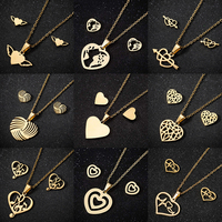 Multiple Stainless Steel Heart Pendant Necklace Women Creative Hearts Jewelry Set Girls Valentine's Day Earring Gift Accessories