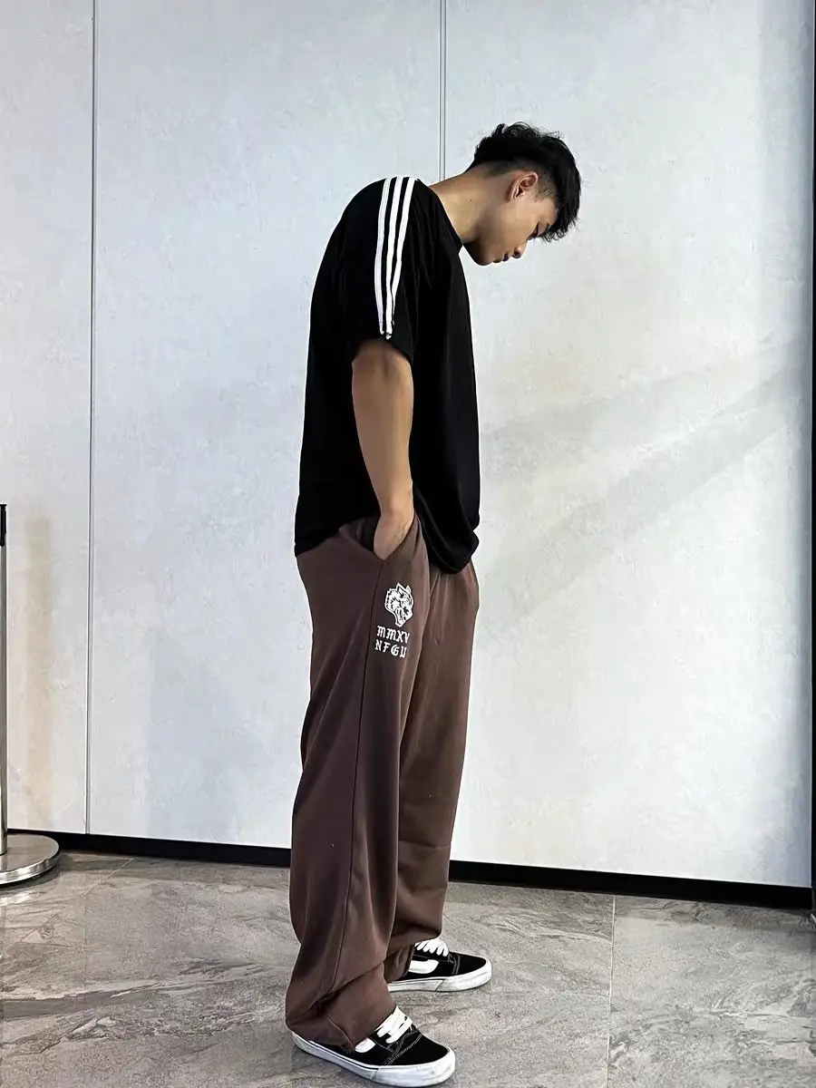 유럽과 미국의 늑대 머리 인쇄 면화 운동복 피트니스 스포츠 레저 거리 복고풍 바지를 가진 남성과 여성