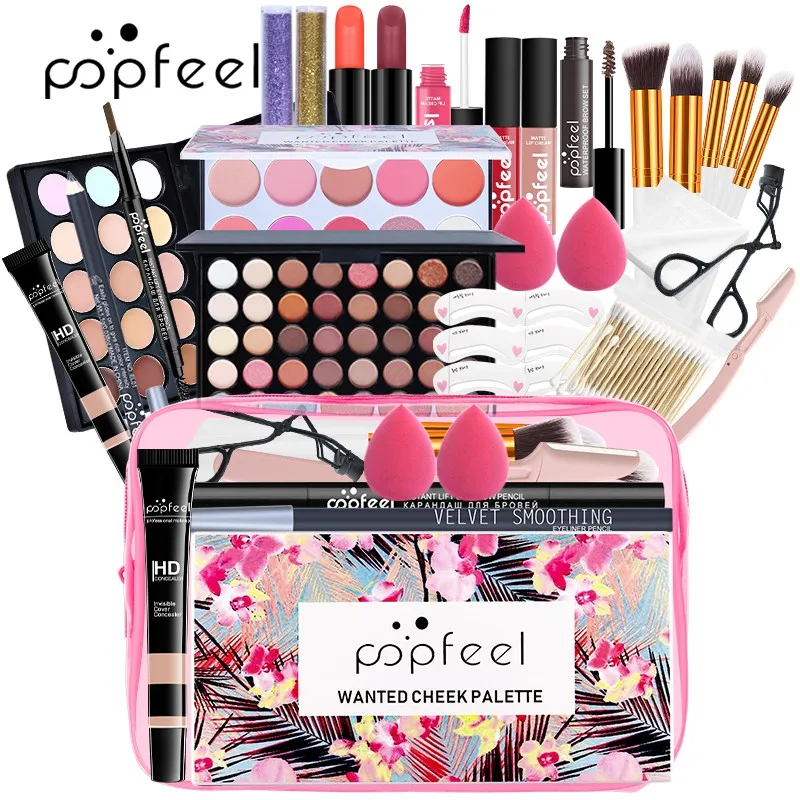 Make-Up Set, Cosmetische Set, Oogschaduwpalet, Lipgloss Set, Vloeibare Lippenstift, Make-Up Spons, Foundation, Concealer