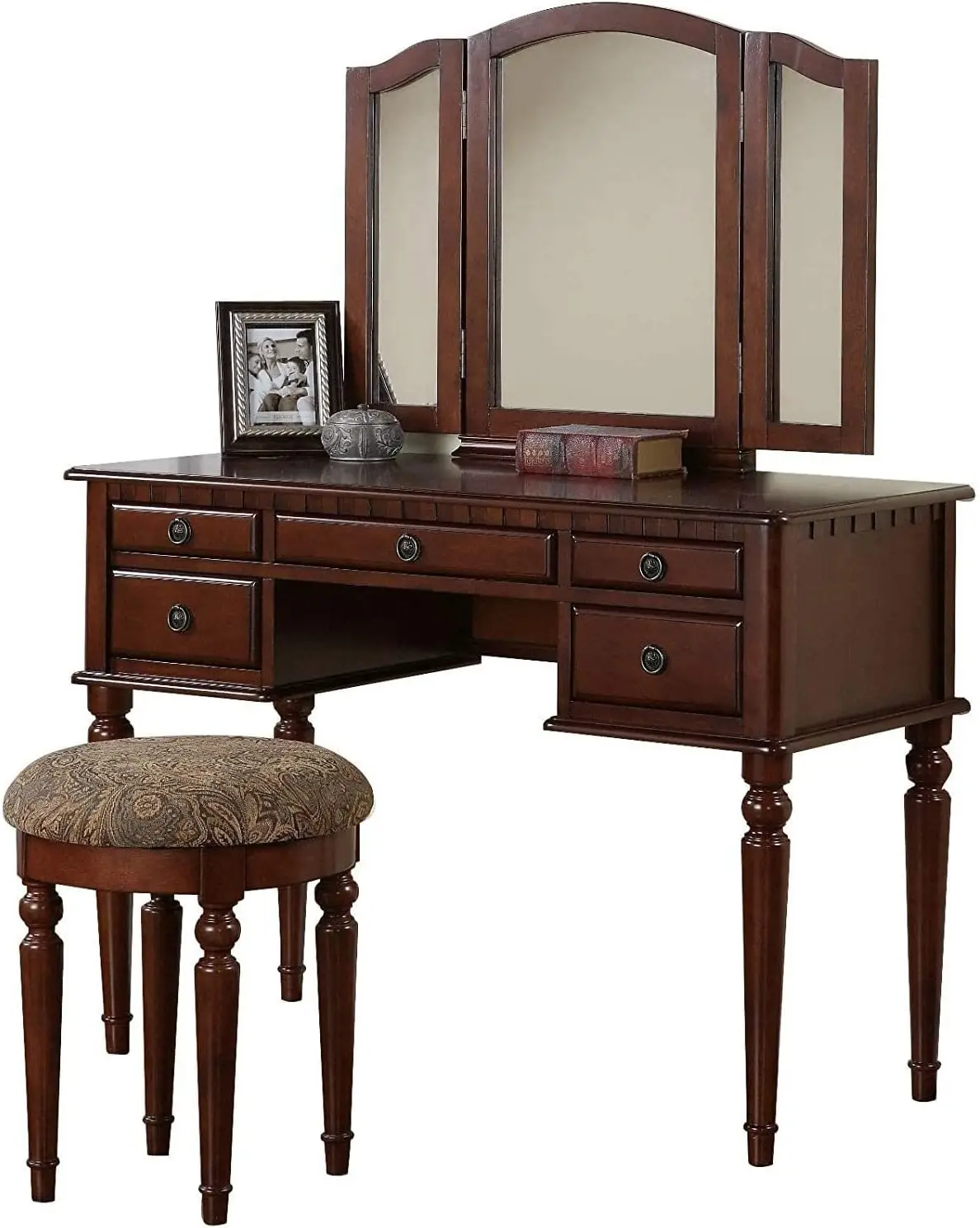 BOBKONA St. Croix Collection Vanity Set with Stool, Cherry