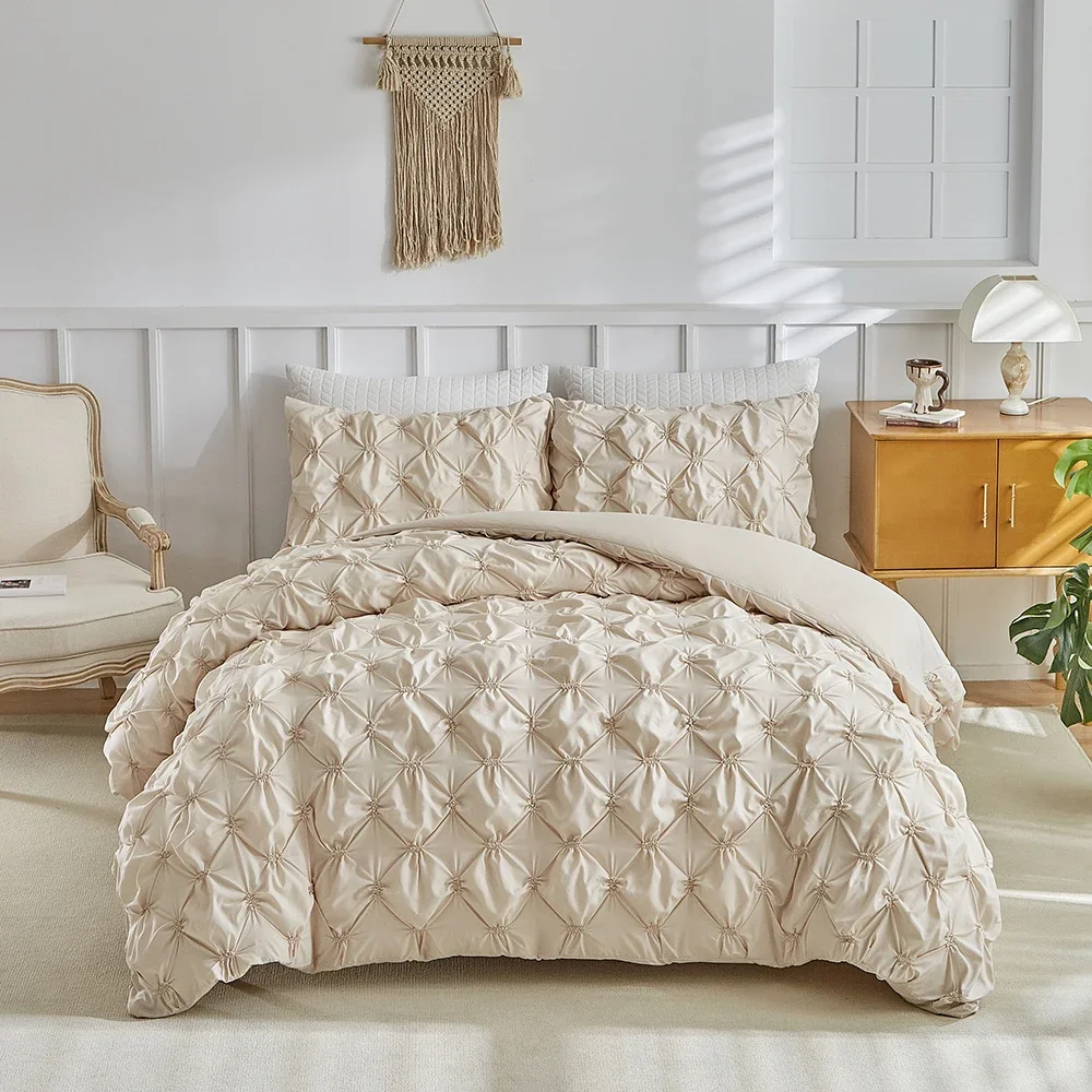 3D Pleated Craft Flower Bedding Set Simple Single Double Duvet Cover Set Comfortable Exquisite Queen Quilt Cover and Pillowcases