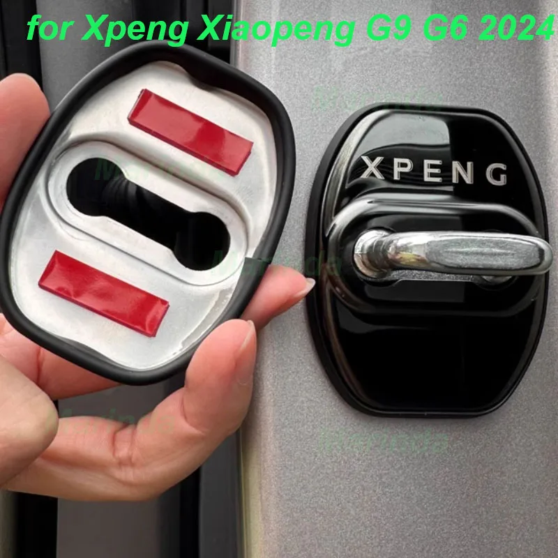 Car Door Lock Covers for Xpeng Xiaopeng G9 G6 2024 Door Lock Catch Protective Cover Stainless Steel Frame Interior Accessories