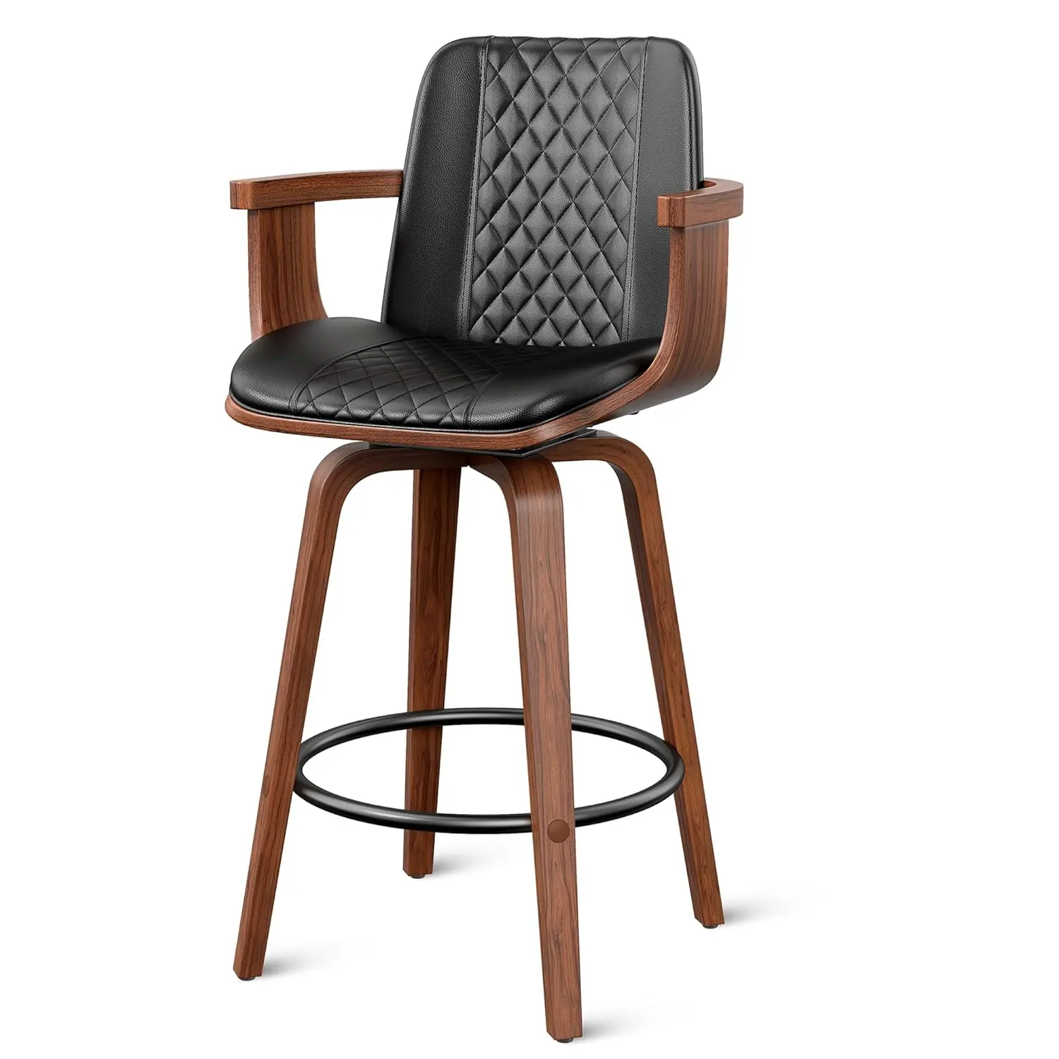 

Swivel Bar Stools, 26" Upholstered Counter Height Bar Stools with Wood Legs and Backs, PU Leather Bentwood Frame Bar Chairs with