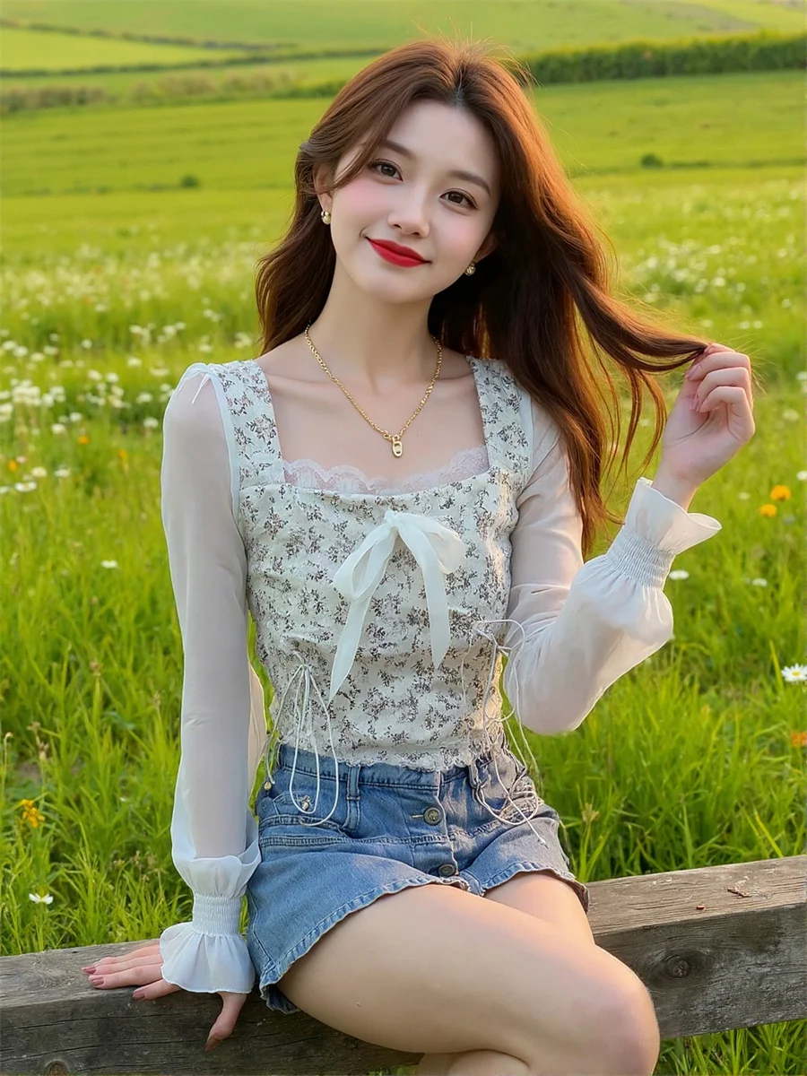 بلوزات نسائية بيضاء جميلة مضيئة الأكمام هاواي الصيف نمط بلايز قصيرة تونك الكتان موضة الخريف أنيقة الإناث الشبابية #5