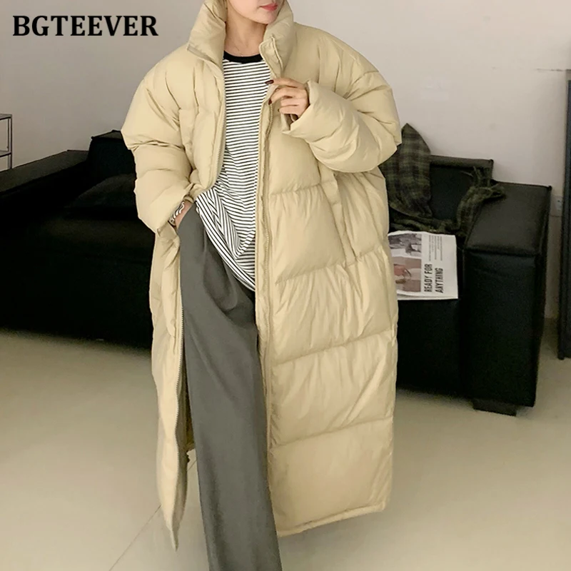 

BGTEEVER Winter Long Cotton Padded Down Jackets for Women Full Sleeve Thicekn Warm Overcoats Female Loose Ladies Parkas