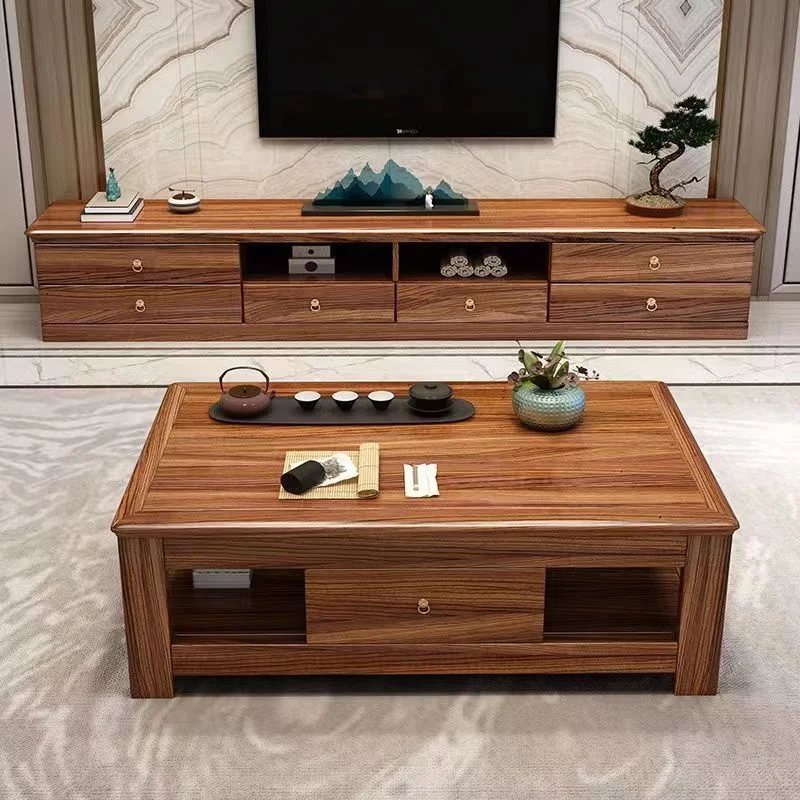

Ebony solid wood TV cabinet coffee table combination household living room with drawers locker size integrated apartment