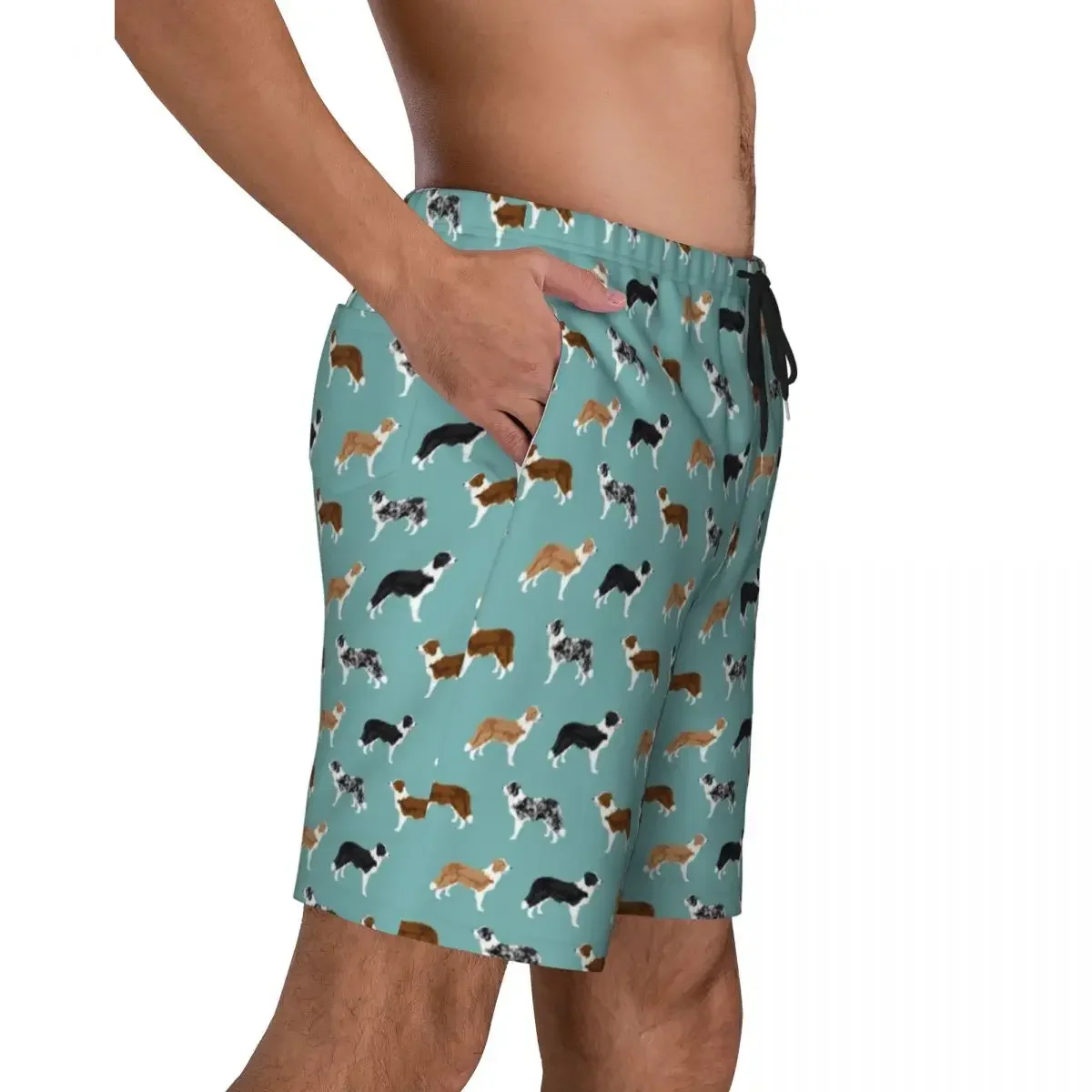 Cute Dog Border Collie Board Shorts Men Fashion Beach Shorts Briefs Puppy Pet Quick Dry Swimming Trunks