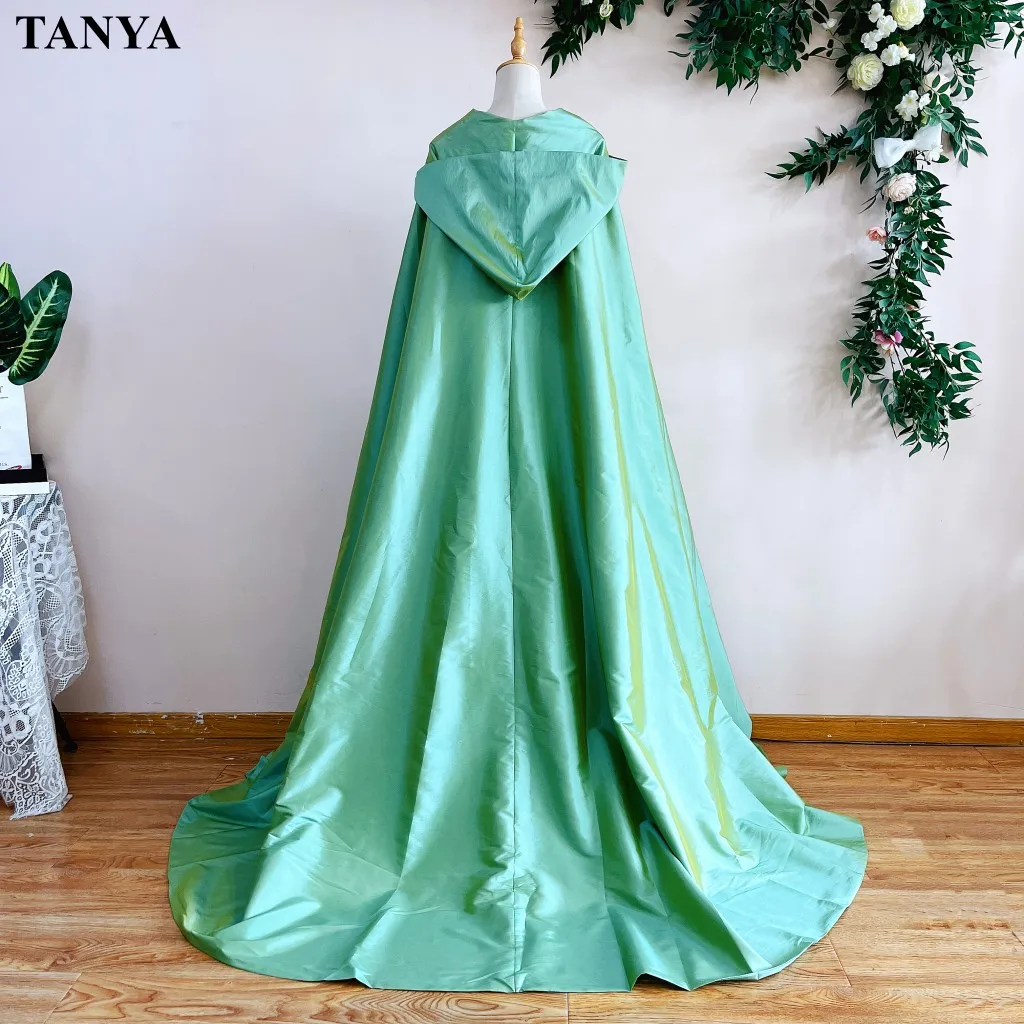 Green Fairy Long Wedding Cloak With Hode Evening Party Cape Jacket Bridal Accessories Long Bolero Shawl Free Size