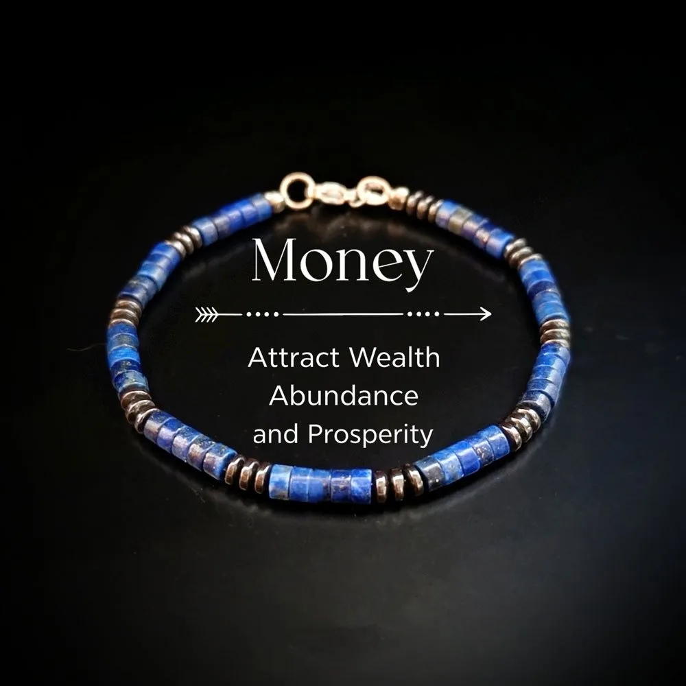 Vintage Lapis Lazuli and Black Hematite Beaded Fortune Bracelet Attracts Wealth, Abundance, and Prosperity Natural Stone Skin-Friendly Unisex Jewelry for Daily Wear and Gift Giving