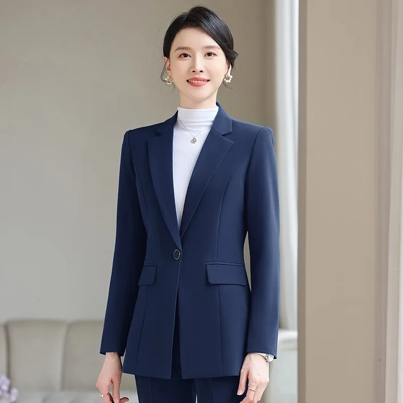 Blue Professional Suit Set for Women, Autumn and Winter, High-End Feel, Elegant Goddess Style, Workplace Manager Workwear, Blaze