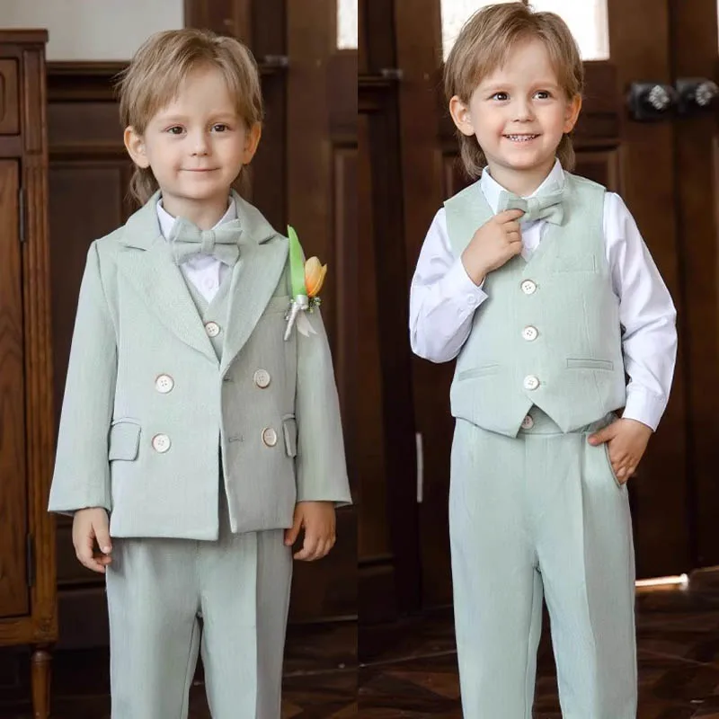 Children 1Year Birthday Gift Photograph Party Performance Costume Boys Green Wedding Suit Baby Kids Formal Ceremony Tuxedo Dress