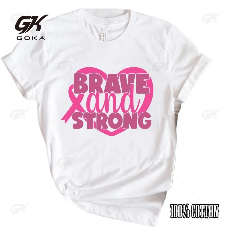 Hot Sales Breast Cancer Awareness Brave And Strong T Shirts Women Men Summer Cool Short Sleeves Personality Harajuku T-Shirt