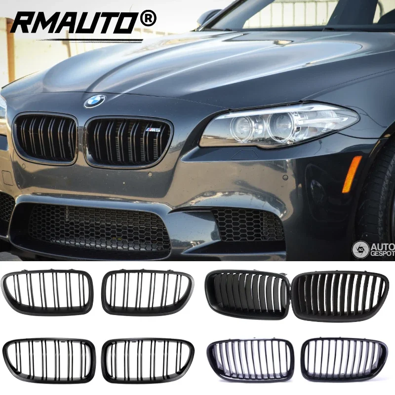 

RMAUTO Glossy Black Car Front Bumper Kidney Grille Racing Grill Dual Slat For BMW 5 Series F10 F18 2010-2017 Body Styling Kits