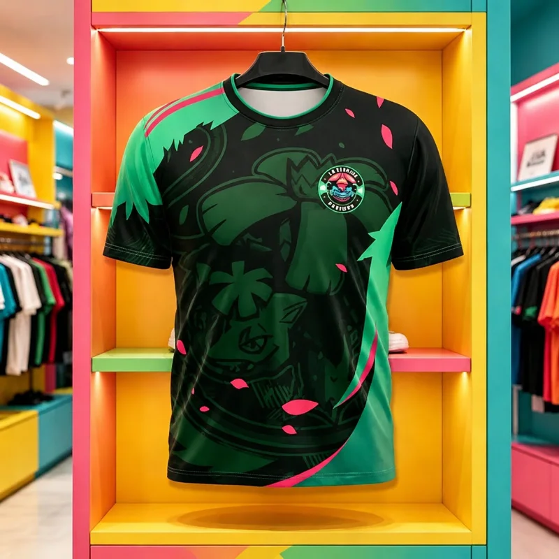 New 3D Printed Fashionable Anime Football Jersey T-shirt Featuring Palm Leaf Petal Pattern and Quick Drying Casual Anime Fan Tee
