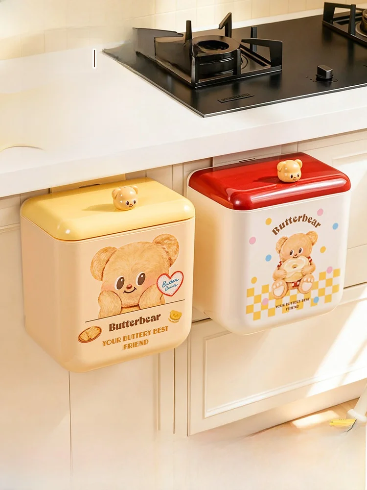 

Modern Housewife Butter Bear Kitchen Tra Can Hanging Storage Bin High Aesthetic Value Home Use Plastic Square Bin 9L Capaci