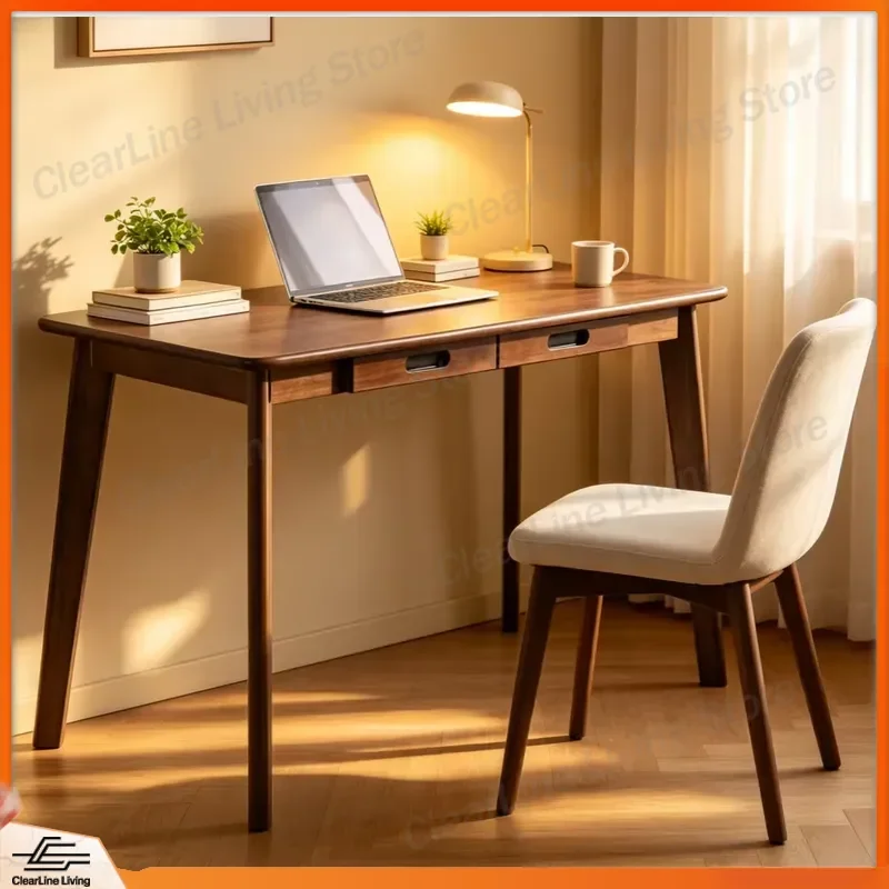 Nordic Style Solid Wood Computer Desk with Bookcase All Wood Study Table for Home Office Use