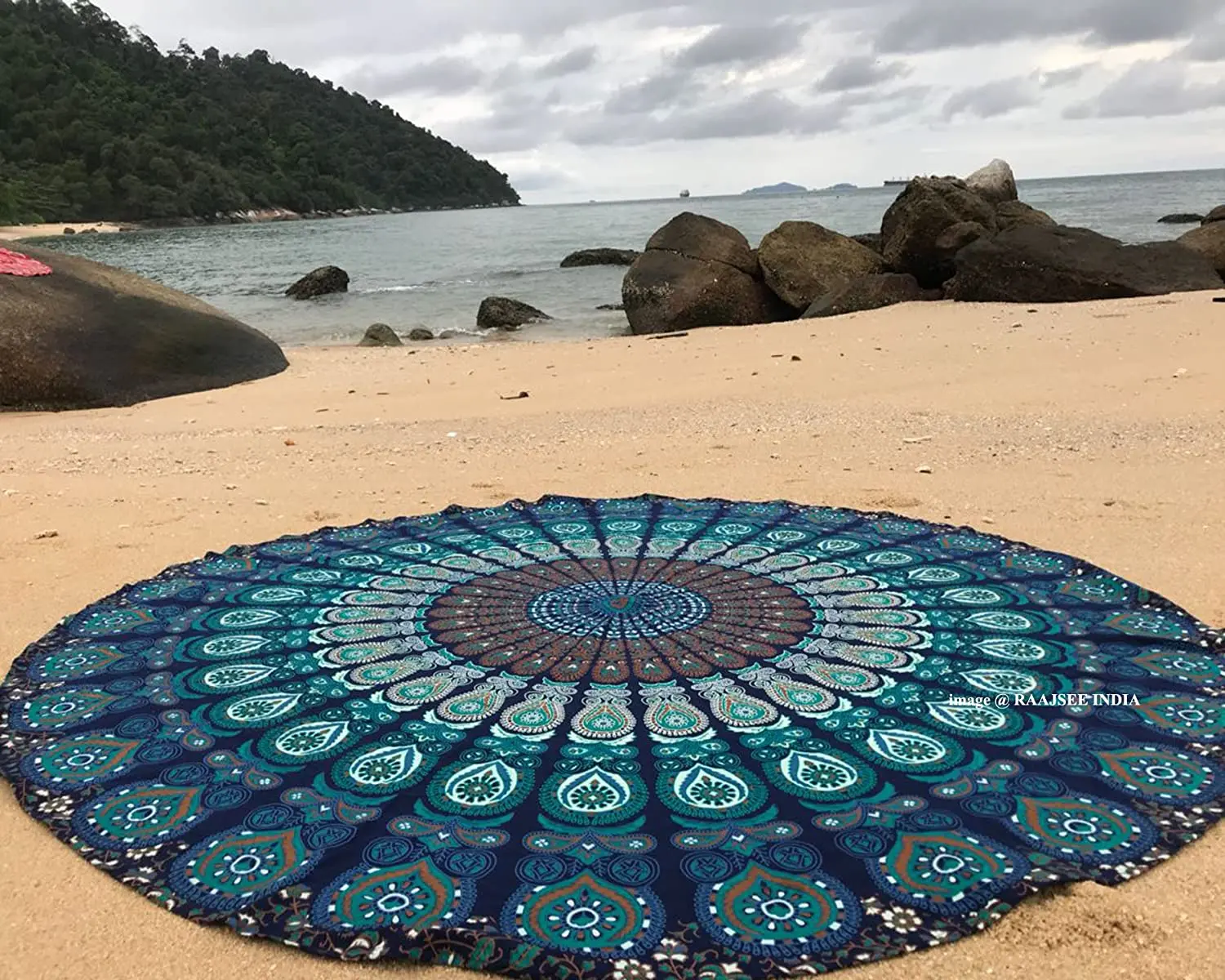 Round Beach Tapestry Mandala Hippie Beach Blanket Bohemian Large Round Table Cloth-Home Decor/Yoga Mat Meditation Picnic Rug