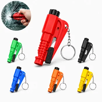 Mini Safety Hammer Keychain Car Escape Tool 3 in 1 Emergency Glass Window Breaker Seat Belt Cutter Rescue Whistle Compact Tool