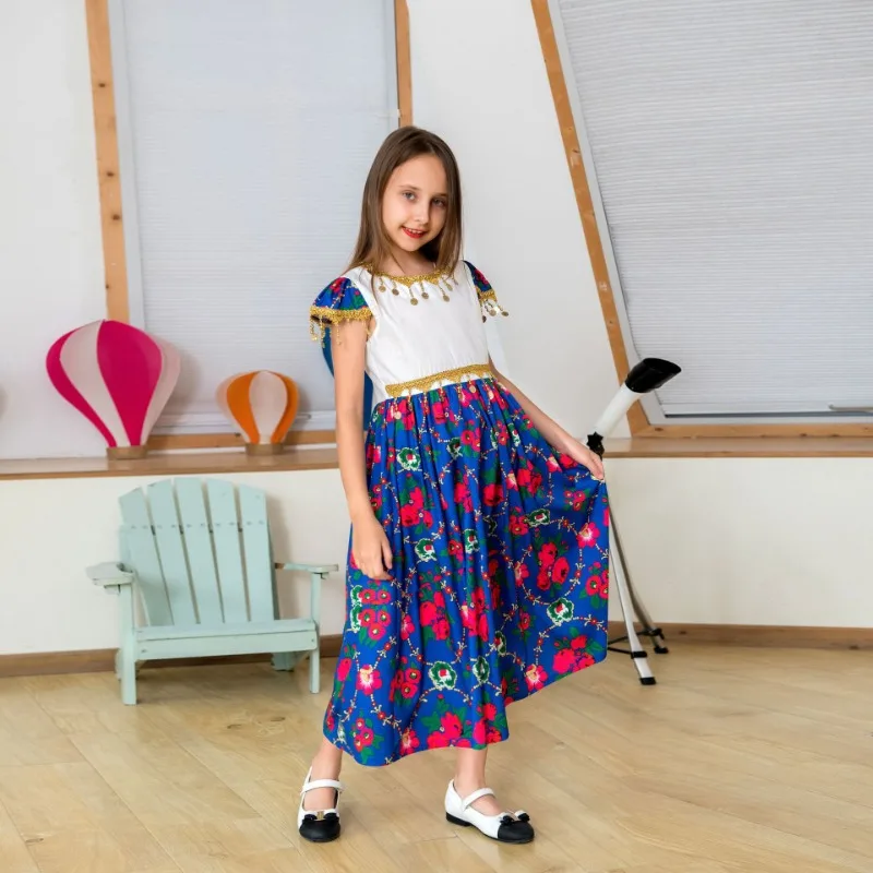 

Girls' Printed Flowers Short Sleeve Dress Children's Clothing Abaya Robe kids clothes kids clothes girls flower girl dresses