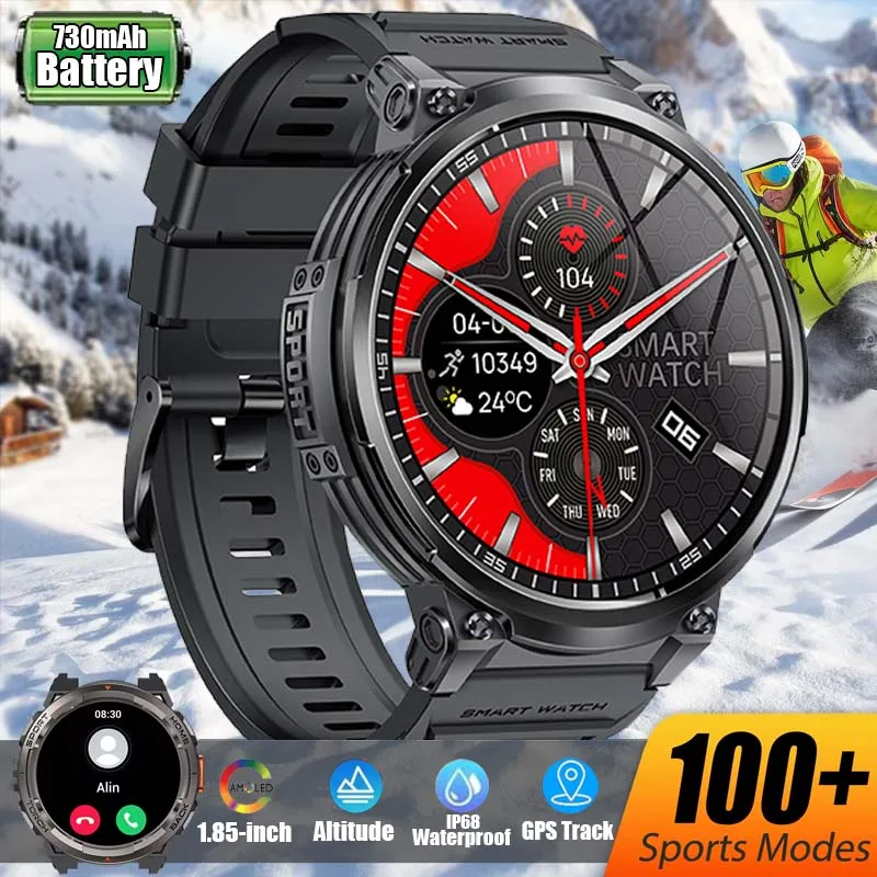 2024 New 1.85-inch Ultra LED Lighting Smart Watch Men GPS Track Bluetooth Call 730mAh Battery IP68 Waterproof Sports Smart Watch