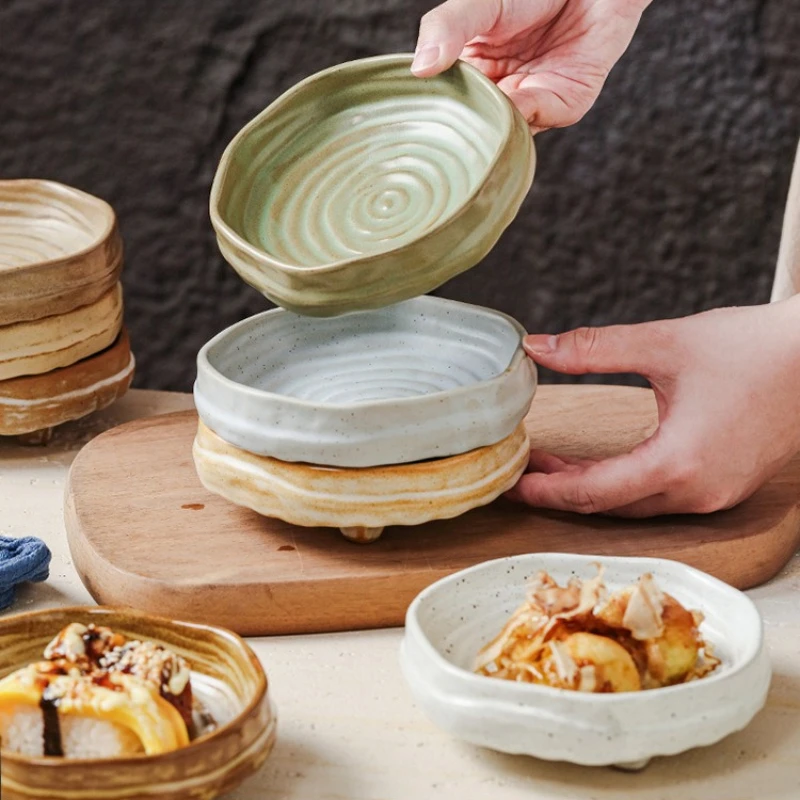 Vintage Ceramic Dinner Plate Creative Irregular High Foot Sushi Plate Dessert Plate Snack Plates Restaurant Specialty Tableware