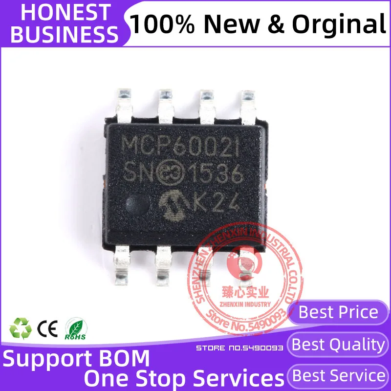 10pcs/lot New original MCP6002T-ISN SOIC-8 Op Amps - Operational Amplifiers Dual 1.8V 1MHz BOM