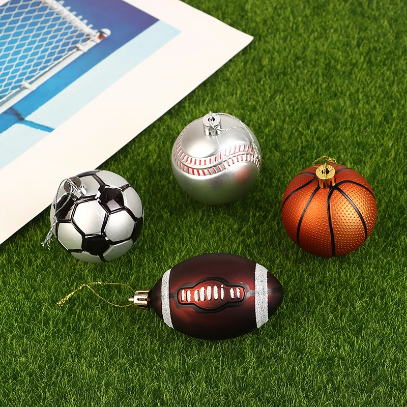 6Pcs Christmas Tree Ball Soccer Basketball Baseball Rugby Ornament Baubles Xmas Birthday Party Decoration Accessories