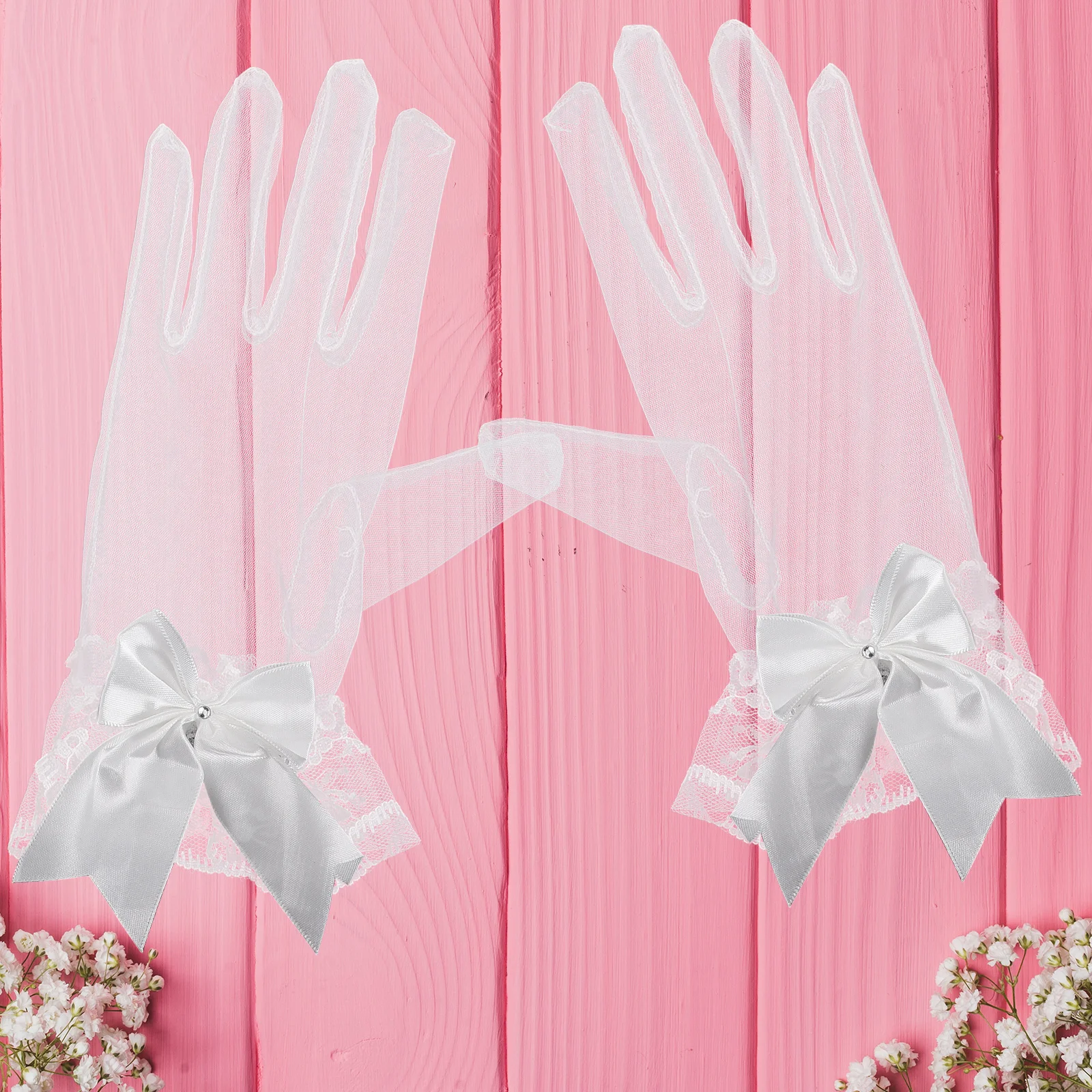 1 par de luvas de casamento de renda para mulheres curto elegante branco acessórios de noiva luvas de noiva banquete chá festa eventos formais